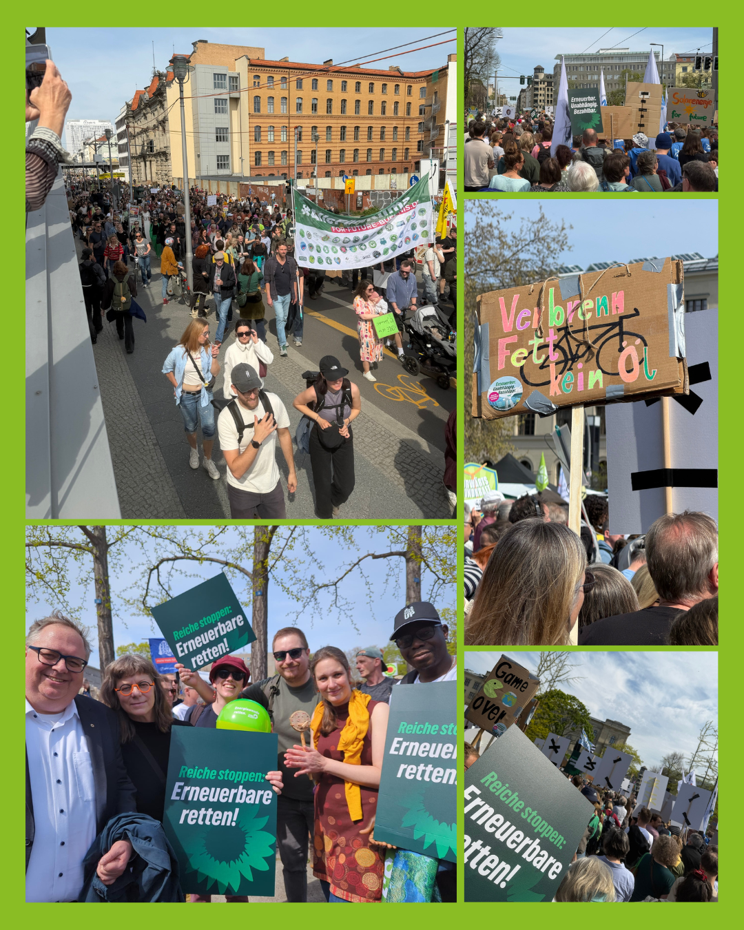 Collage mit verschiedenen Fotos von der Demo zur Rettung der Erneuerbaren Energien.
